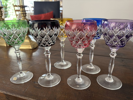 6 farbige weingläser aus kristall von Josephine hutte, gefärbt