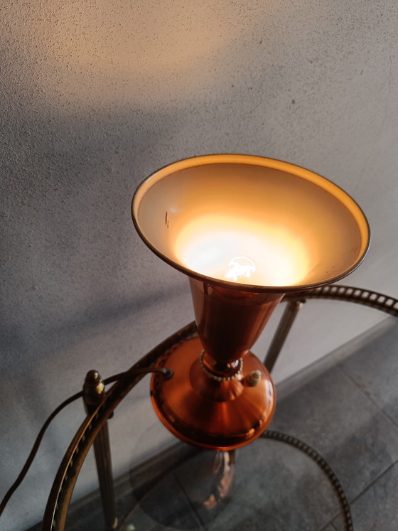 Image 1 of Lampada da tavolo vintage in rame con paralume a tromba, Italia, anni '50-'60