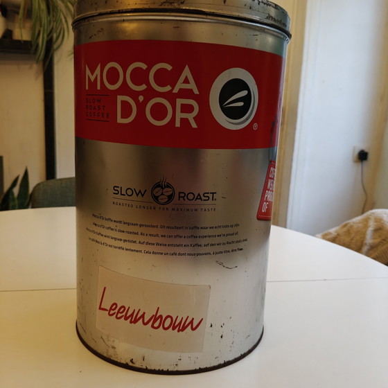 Image 1 of Vintage Mocca d’Or Coffee Tin – Large Industrial Metal Storage Can – Retro Café Style