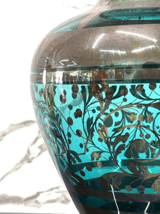 Image 1 of Vase In Glass And Silver Overlay American Art Deco 1930's Design
