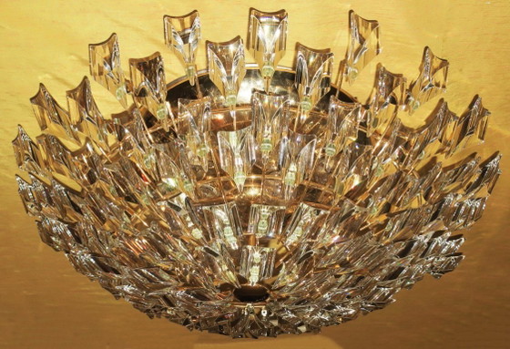 Image 1 of Plafonnier Stilkronen en laiton doré et cristal, Italie, années 1970