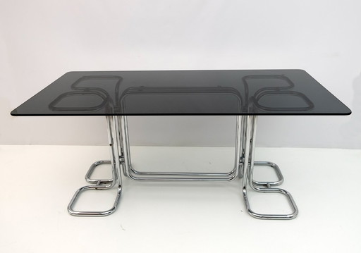 Table de salle à manger en verre fumé Giotto Stoppino, Italie moderne du milieu du siècle, 1970