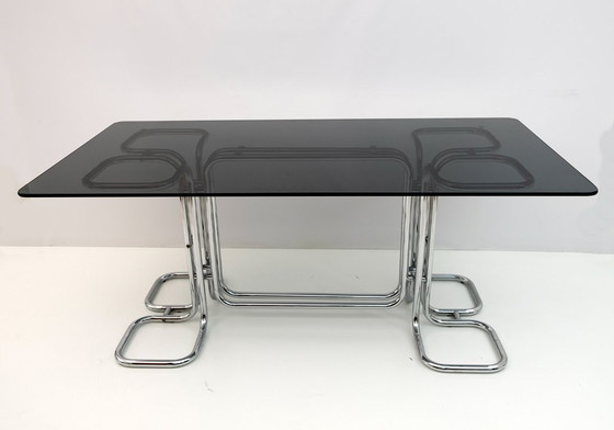 Image 1 of Table de salle à manger en verre fumé Giotto Stoppino, Italie moderne du milieu du siècle, 1970