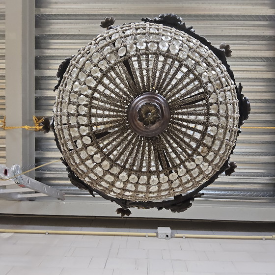 Image 1 of Vintage Louis XVI chandelier button empire crystal (glass) and metal / French chandelier