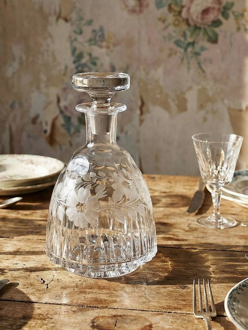 Antique cut and chiseled crystal decanter with floral decoration, Bohemia, 19th-20th century