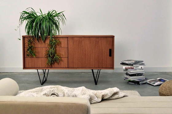 Image 1 of Dressoir T-S11 met schuifdeur en laden van gebeitst teakhout