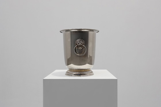 Image 1 of Mid century French silver plated ice bucket with lion heads, France