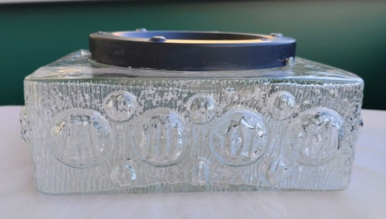Image 1 of Lámpara de techo cuadrada de cristal prensado macizo con estructura de burbujas, al estilo de Helena Tynell.