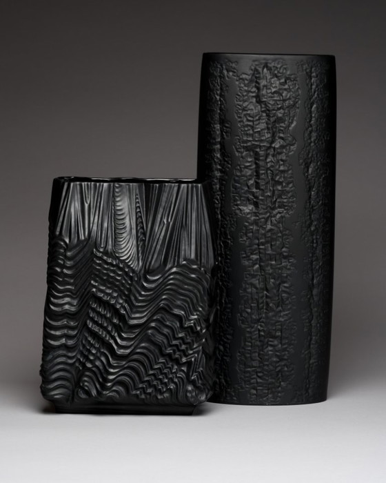 Image 1 of Zeldzame Martin Freyer Rosenthal Bisque Porcelaine Noire Vaas Duo Brutalist Op-Art