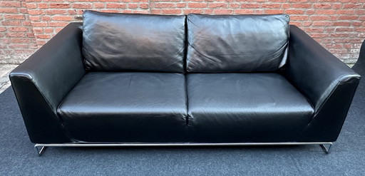 Molinari Black Leather 2 1/2 Seater Sofa.