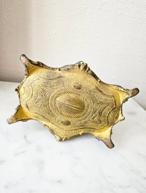 Image 1 of Ancien coffret à bijoux style Rocaille en bronze ou métal d'art doré époque Napoléon III boîte de coiffeuse de collection style 