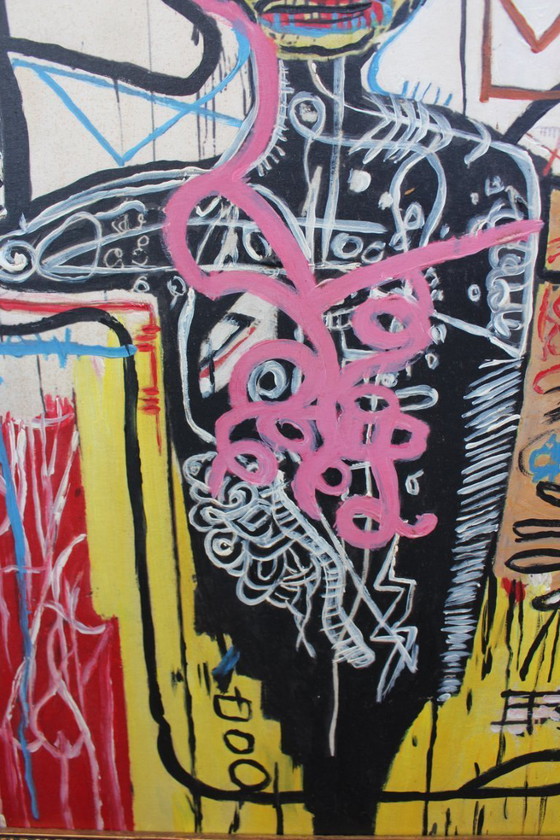 Image 1 of 1970s Vintage Abstract Basquiat Style Framed Painting