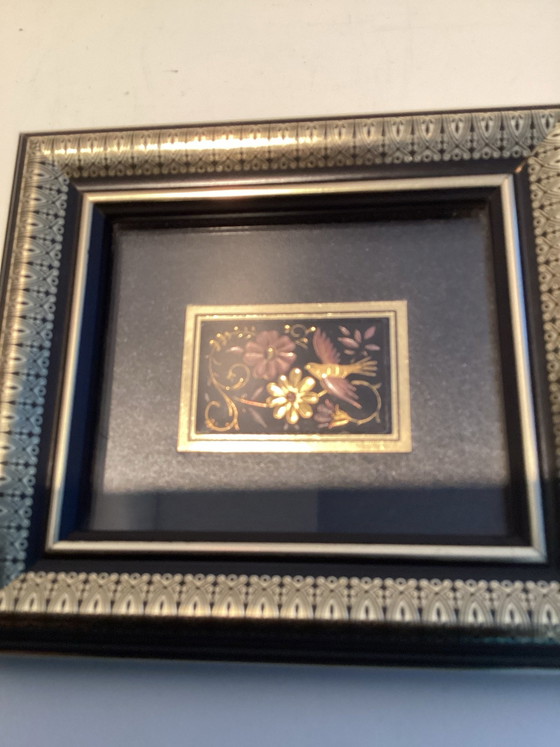 Set of 2 Vintage Damasquinado Toledo (Anframa) - Framed 24K Gold., Art, Glass, Black (photo 3 of 9)