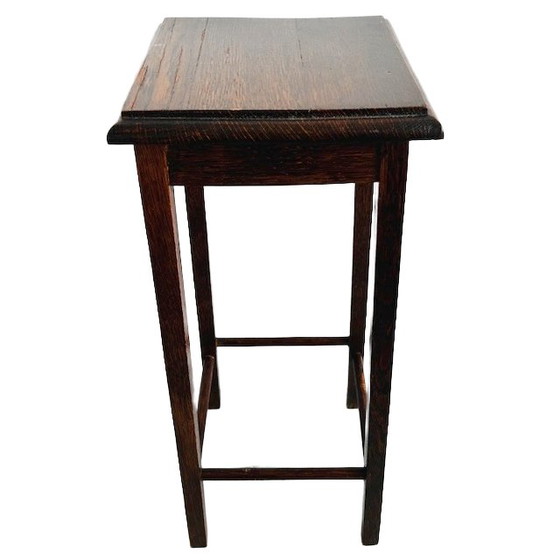 Image 1 of Medium-height mid-century vintage solid oak plant table 1960s