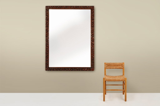 Rare grand miroir ancien en chêne sculpté à la main, de style baroque ou rococo, France vers 1800 1800