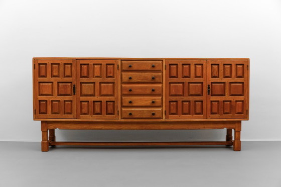Image 1 of Large Screwless Sideboard in Carved Oak, Spain, 1960s