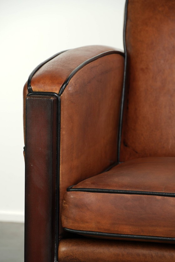 Sehr interessanter Art Deco Design Sessel aus Schafsleder mit tollem Design und schönen Farben – Leather (photo 10 of 12)