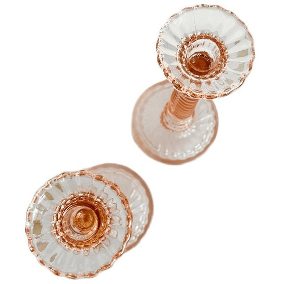 Vintage Paar Art Deco Rosaline Kandelaars Roze Glas Pavillons 1920's – Kandelaars en kaarsen (photo 5 of 7)