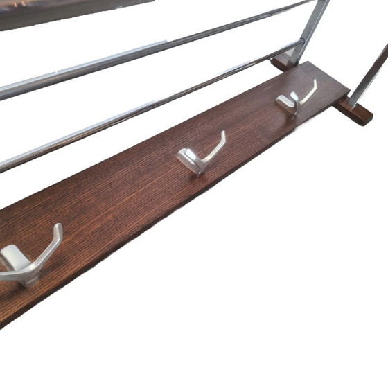 Image 1 of Vintage chromen en houten wandkapstok, jaren 70