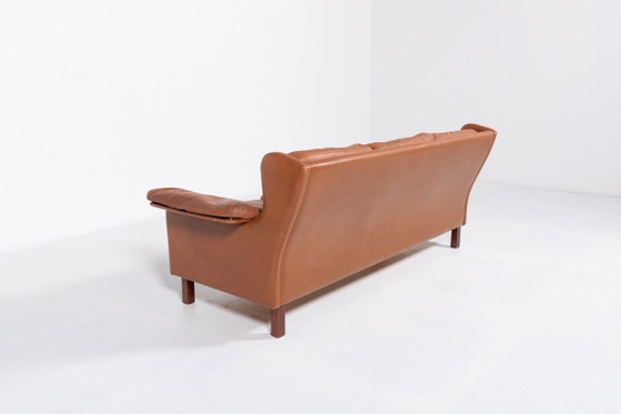Image 1 of 1970’s Danish Modern cognac leather Wing sofa