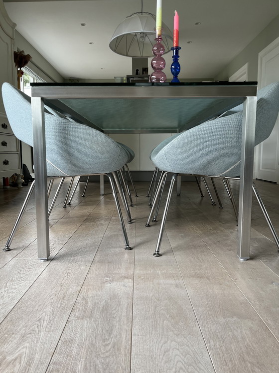 Image 1 of Stainless Steel Dining Table Metaform S-16. Stainless steel frame with raw glass top 200x90