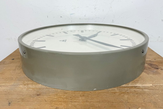 Image 1 of Large Grey Industrial Factory Wall Clock from Pragotron, 1960s