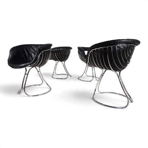 Set of 4 Pan Am dining chairs, chrome, leather by Gastone Rinaldi for RIMA, 1970