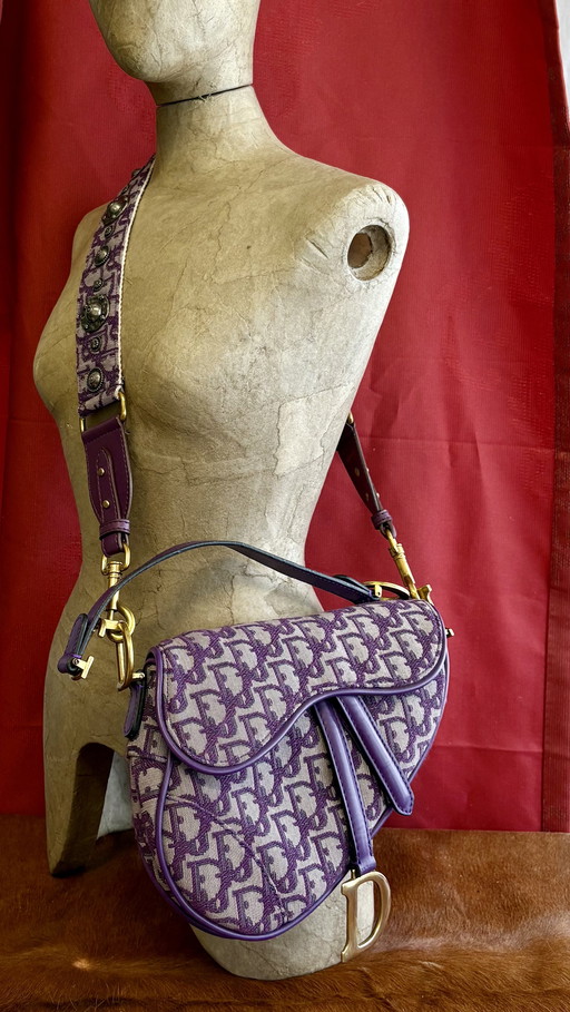 Christian Dior Saddle Bag - Purple Monogram Canvas - Original (2010) - Incl. 2 Dior Straps
