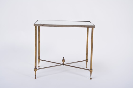 Image 1 of Hollywood Regency Brass and Glass Nesting Tables in the Style of Maison Jansen, Set of 3