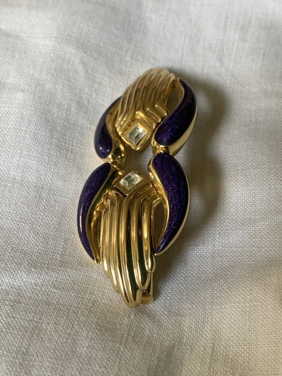 Broche-Pendentif Vintage GUY LAROCHE Signée - Plaqué Or et Émail Aubergine - (7x3 cm) – Cadeaux, Other (photo 5 of 9)
