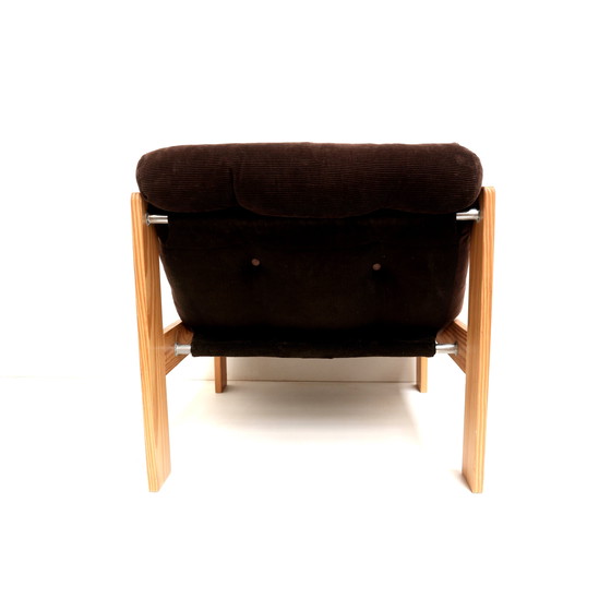 Image 1 of Vintage Brutalist 1970s armchair with brown upholstery