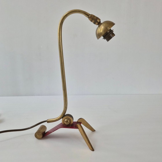 Image 1 of Vintage 1950s Adjustable Table Lamp, Brass and Steel, Red Lacquered, 1950s