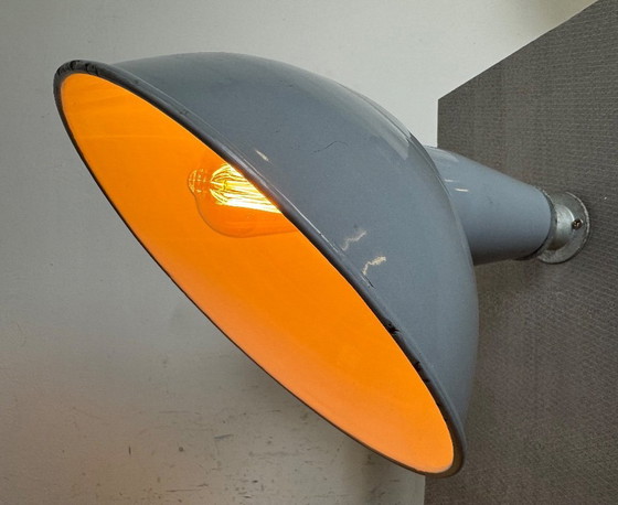 Image 1 of Industrial British Grey Enamel Factory Wall Lamp, 1960s