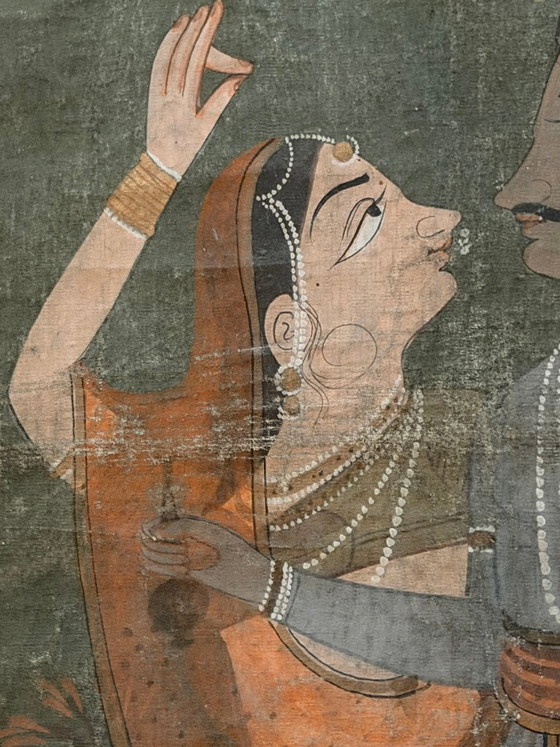 Antikes Pichwai-Tempeltuch mit Krishna und Gopis – Indien, ca. 1880–1900 – Gemälde & Zeichnungen, Other (photo 4 of 5)