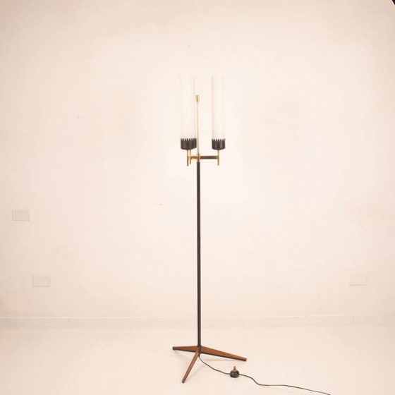Stilnovo Lampada da terra Mid Century Ottone & Vetro Opalino – Lampade da terra, Iron, Wood (photo 9 of 22)