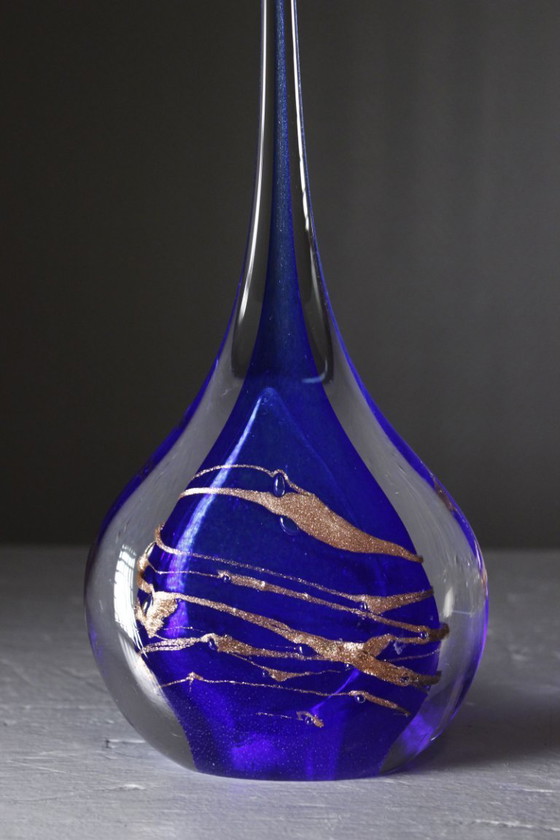 Image 1 of Michèle Luzoro in Biot - Blown glass sculpture with gold inclusions on cobalt, dated 2000