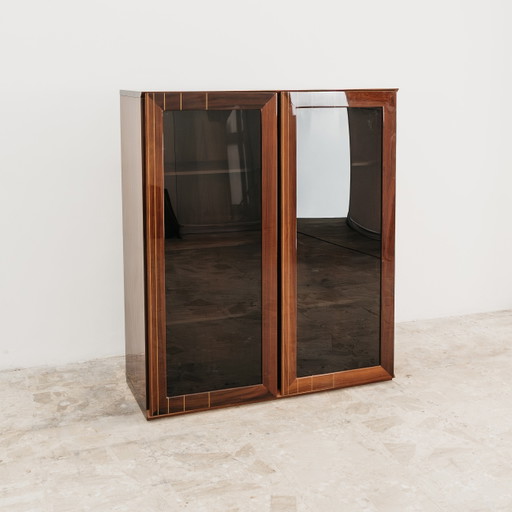 Showcase In Monumental Rosewood Zebrawood Lacquered Mid-Century Design 1970