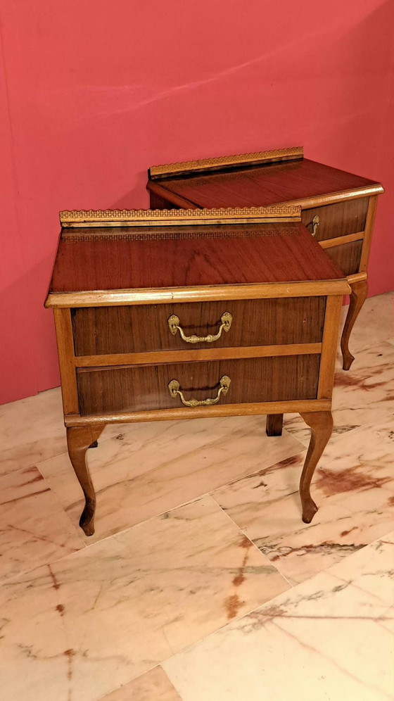 2 Vintage Nightstands, Bronze, Wood, Brown (photo 3 of 10)