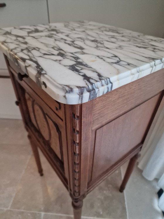 Image 1 of Antique French Louis XVI Bedside Cabinet with Marble Top – Circa 1900 Vintage