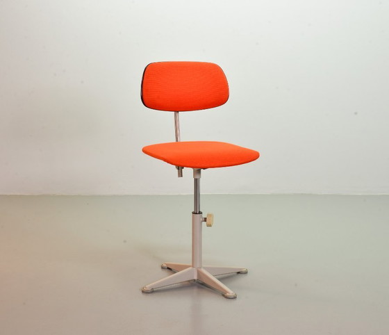 Image 1 of Ahrend De Cirkel Industrial Design Desk Chair with Orange Fabric Upholstery on a Grey Steel Frame. The Netherlands, 1950s.