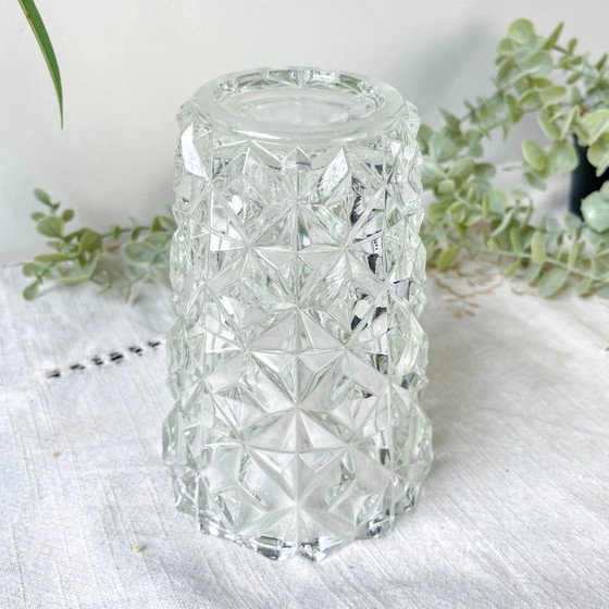 Kleine Vintage Glazen Vaas met Geometrisch Patroon – Vazen (photo 8 of 9)