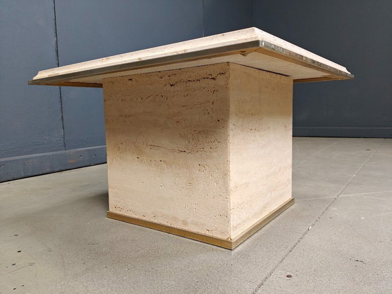 Image 1 of Tavolino vintage in travertino e ottone di Fedam, anni '70