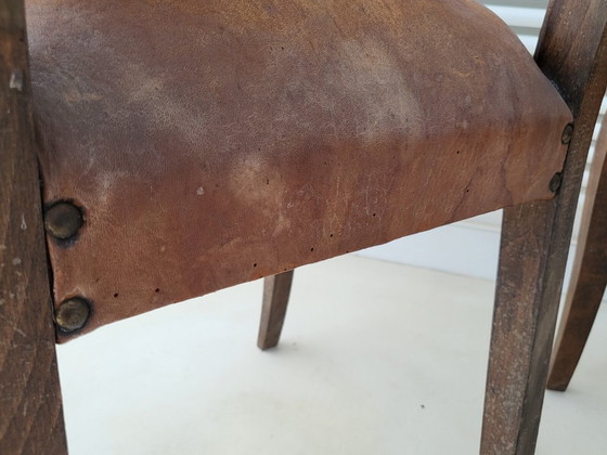 Image 1 of SUPERB PAIR OF VINTAGE ARMCHAIRS FROM THE 1940s AND 1950s IN LEATHER & OAK