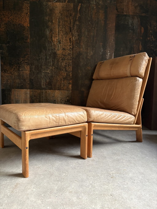 Lounge Fauteuil Met Hocker “Komfort“ – Wood, Leather