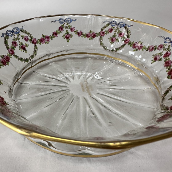Image 1 of Antique French hand-painted glass bowl “Damon Paris” – ca. 1900 – gilded