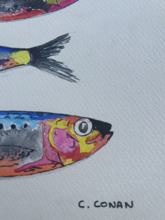 Sardines Watercolor – sennelier, Wall decoration, Cotton, Paper (photo 6 of 7)