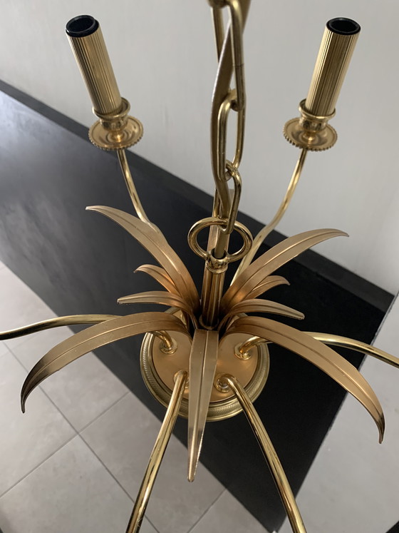 Image 1 of Lámpara de araña estilo Hollywood Regency de latón con forma de palmera, de SA Boulanger, Bélgica, década de 1970.