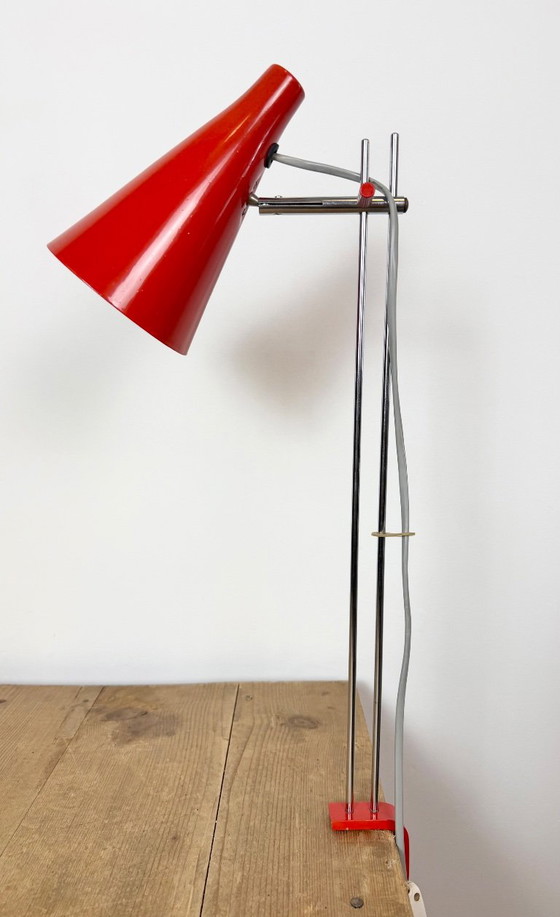Vintage Red Table Lamp by Josef Hůrka for Lidokov, 1960s – Iron, Chrome (photo 4 of 21)