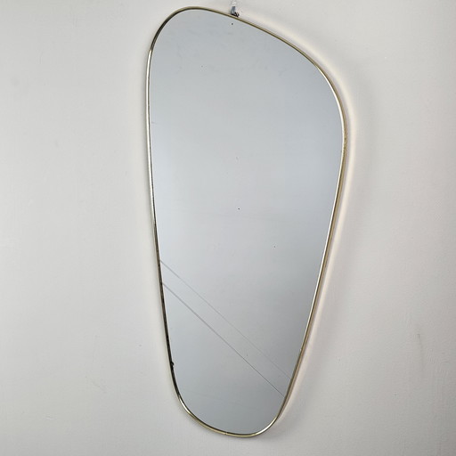 Vintage Mirror From 1950s / 1960s. Elongated Mirror With Gold Edge. Retro Asymmetrical Wall Mirror.