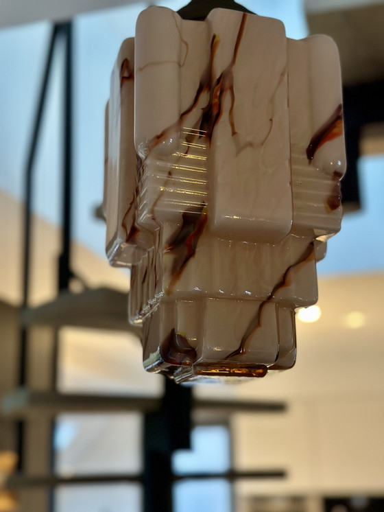 Image 1 of Lampada a sospensione Art Déco – Vetro marmorizzato scultoreo, anni '30-'40